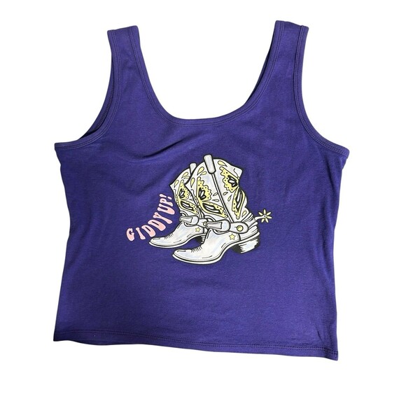 Purple Size Large Cropped Tank Top Cowboy Ugly Graphic Concert Rodeo Cowgirl - Picture 1 of 9